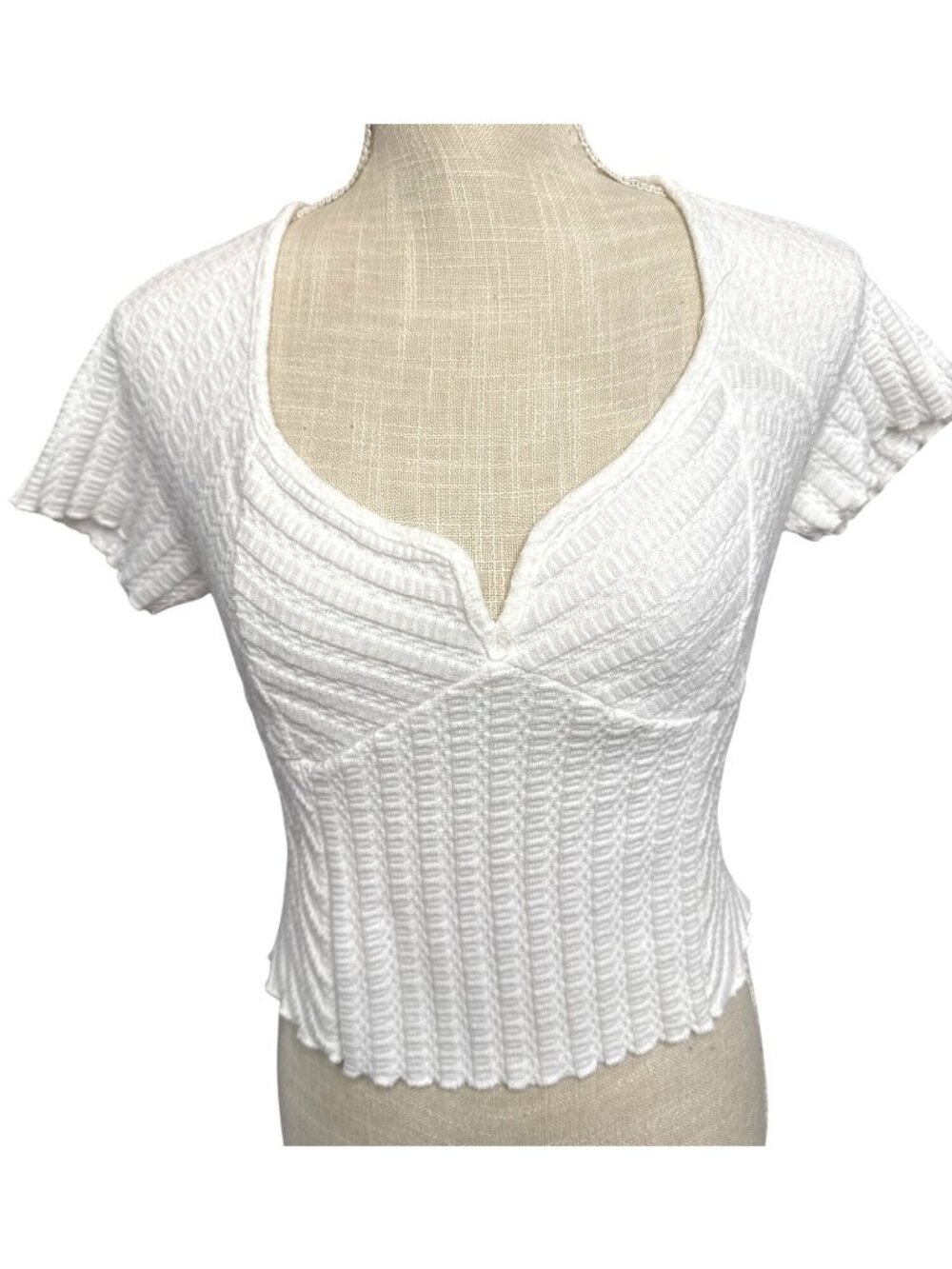 Atelier by Kirious Womens White Textured Knit Crop Top Bow Back V-Neck XL